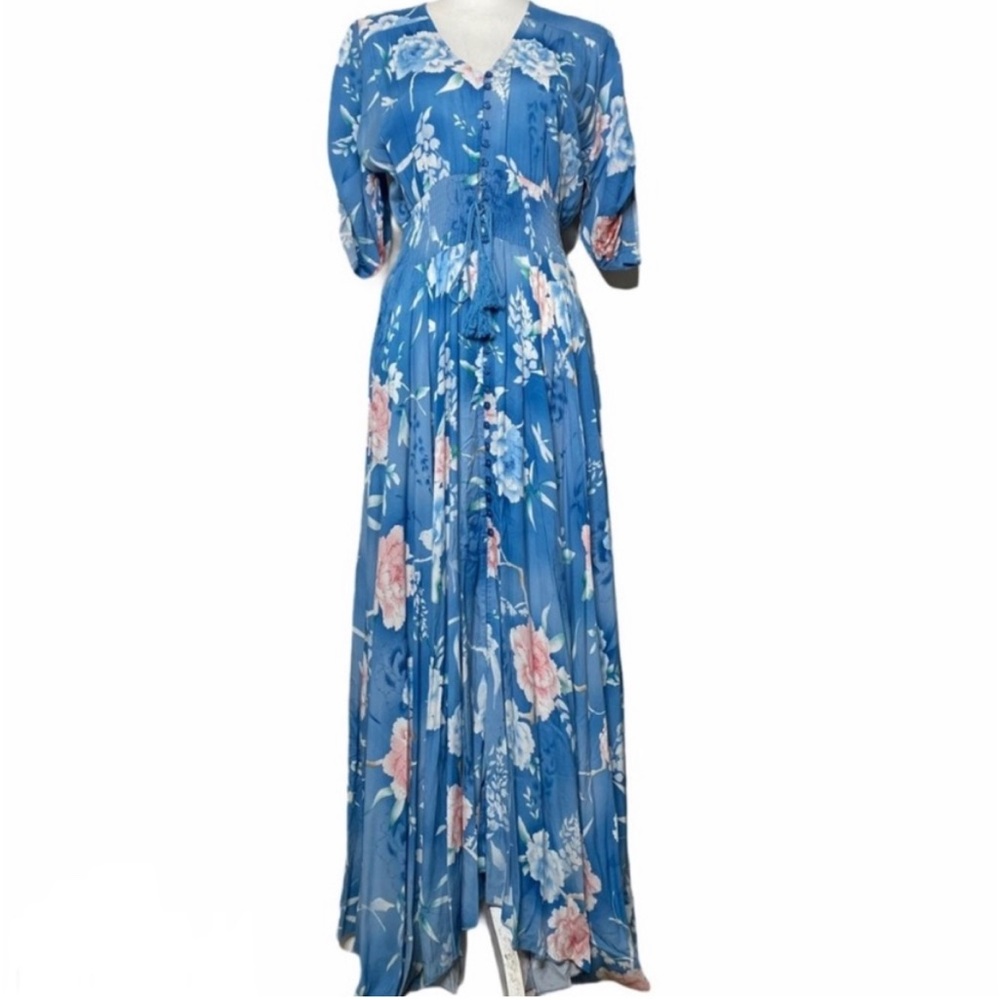 Jaase Blue Floral Maxi Tassel Dress